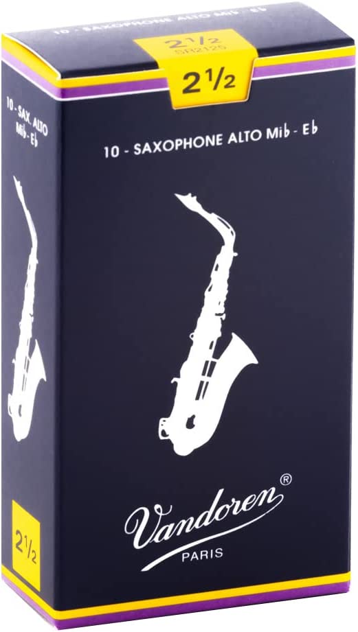 Vandoren AVD SR2125 Accessoires vent ANCHES 1 SAXOPHONE / Traditionnelles / Alto boite de 10 anches / Force 2,5 - Origine : FRANCE